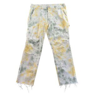 PacSun Mens Carpenter Pants 32 Yellow Cargo Tie-Dye Relaxed Fit Frayed Hem Y2K